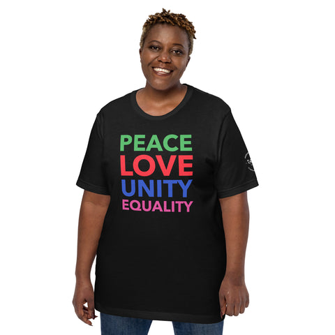 "PEACE LOVE UNITY EQUALITY"  Preimum Bella Canvass Unisex T-Shirt - Karma Inc Apparel 