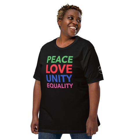 "PEACE LOVE UNITY EQUALITY"  Preimum Bella Canvass Unisex T-Shirt - Karma Inc Apparel 