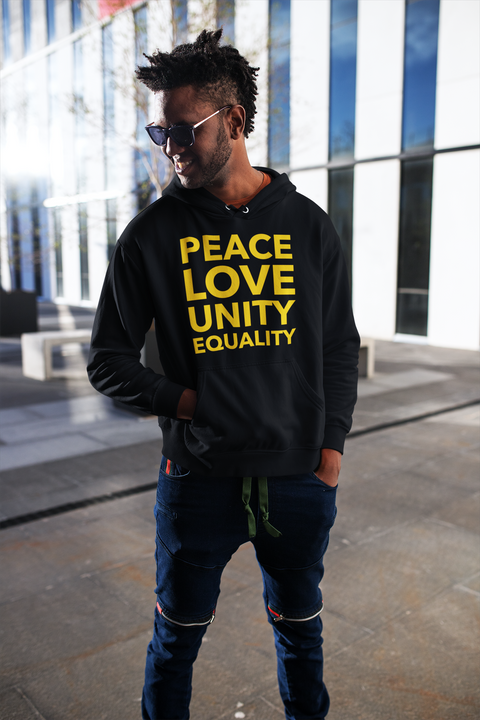 Karma Inc Apparel  Hoodie "PEACE LOVE UNITY EQUALITY" Maize And Blue Preimum Organic Cotton Unisex Hoodie