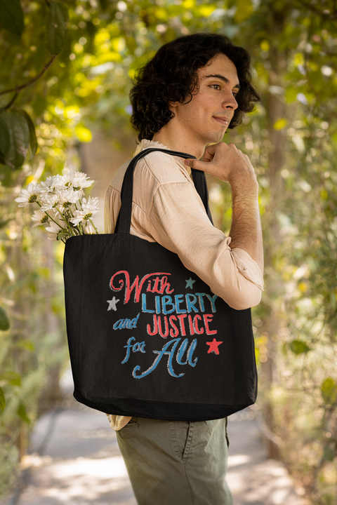 Karma Inc Apparel  Tote Bag "WITH LIBERTY and JUSTICE for ALL" Organic Cotton Tote Bag